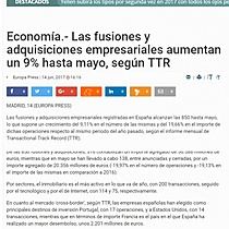 Las fusiones y adquisiciones empresariales aumentan un 9% hasta mayo, segn TTR